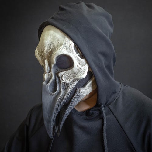 Plague Doctor Mask Bird Skull With a Movable Jaw White and Black
