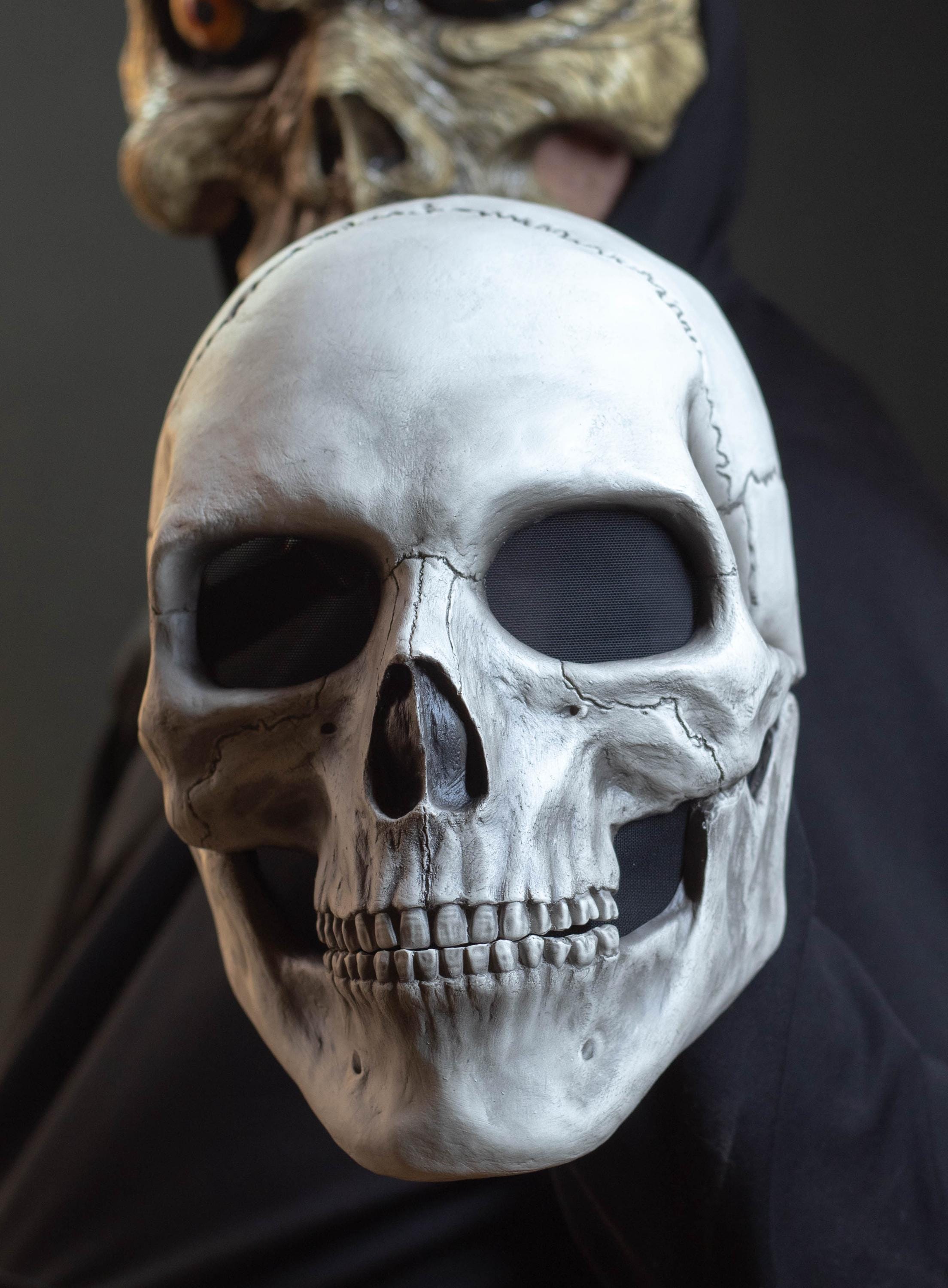 Human Skull Mask Full Face With White Bone Finish - Etsy