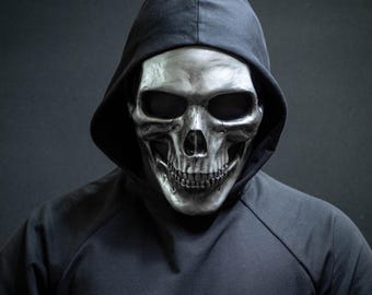 Human Skull Mask full face with realistic teeth and silver shape