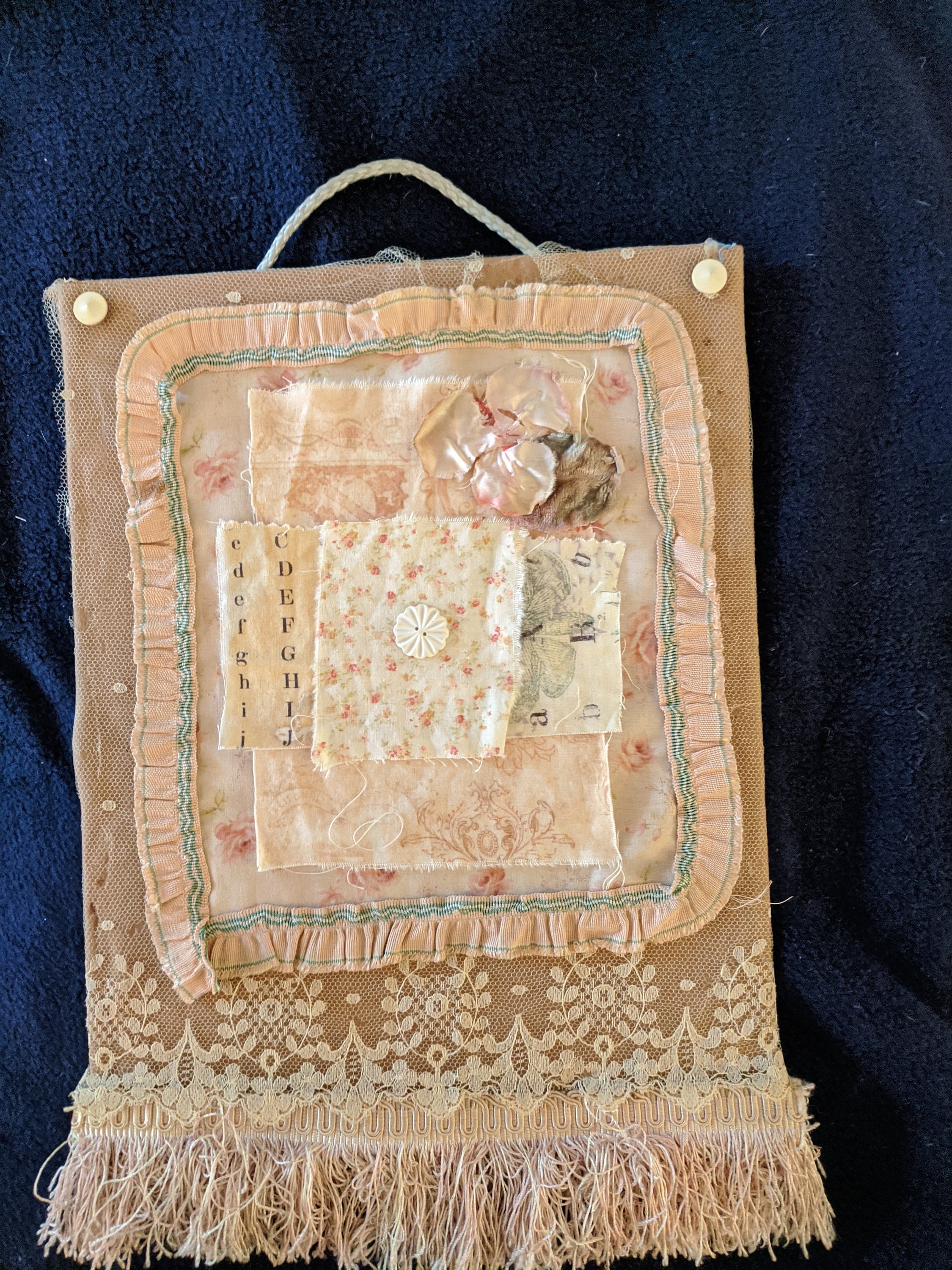 Fabric collage vintage inspired wall hanging Etsy