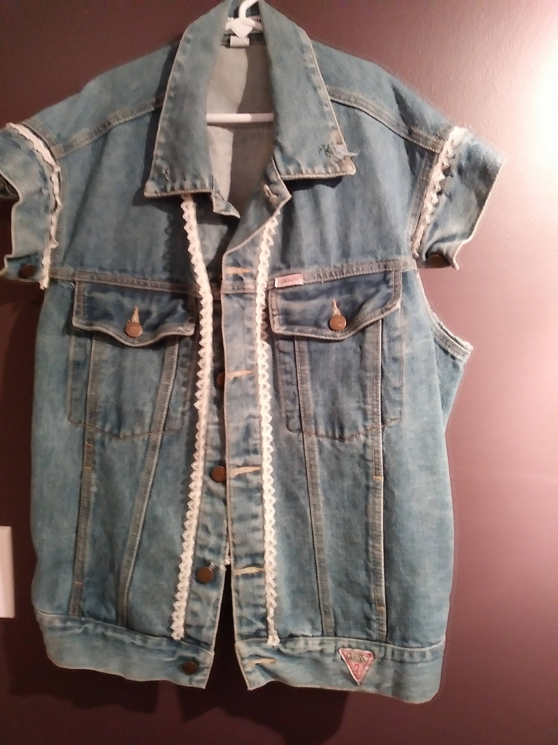 denim jacket with lace trim