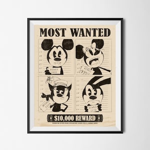 Disney Mugshots Art Print - Mickey Mouse, Minnie Mouse, Oswald The Lucky Rabbit, Ortensia The Cat