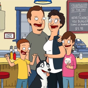 Bob's Burgers, retrato personalizado em estilo cartoon. ÓTIMO DISPONÍVEL! Transforme-se em um personagem animado! Presente perfeito para amigos e familiares.