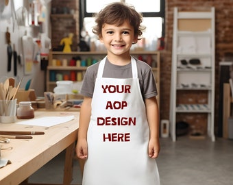 All Over Print Kids Apron Mockup, Editable Photo Mockup, White Apron with withe Straps, Photoshop Edit, Boy Apron Template, PSD file