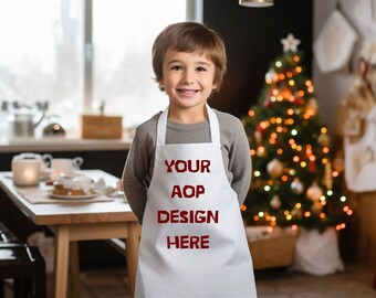 All Over Print Kids boy Apron Mockup, Editable Photo Mockup, White Apron with withe  Straps, Photoshop Edit, Apron Template, PSD file