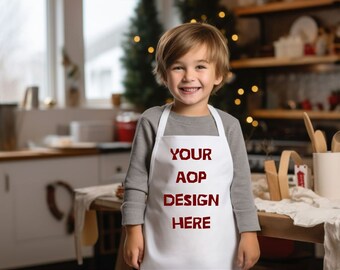All Over Print Kids boy Apron Mockup, Editable Photo Mockup, White Apron with withe  Straps, Photoshop Edit, Apron Template, PSD file