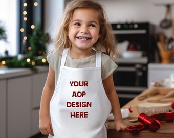 All Over Print Kids Apron Mockup, Editable Photo Mockup, White Apron with withe  Straps, Photoshop Edit, Apron Template, PSD file