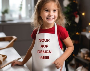 All Over Print Kids Apron Mockup, Editable Photo Mockup, White Apron with withe  Straps, Photoshop Edit, Apron Template, PSD file