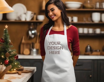 Christmas White Apron Mockup, Kitchen Mockup, Holiday Apron Stock Photo, Women's Apron Image, Holiday Gift, Apron Mockup, Christmas Apron