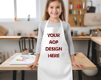 All Over Print Kids Apron Mockup, Editable Photo Mockup, White Apron with withe Straps, Photoshop Edit, Apron Template, PSD file
