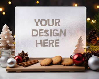 Mockup rechthoekige snijplank, afbeelding keukensnijplank, cirkelbordmodel, cirkelsnijplank voor kerstmockups, slim model