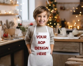 All Over Print Kids boy Apron Mockup, Editable Photo Mockup, White Apron with withe  Straps, Photoshop Edit, Apron Template, PSD file