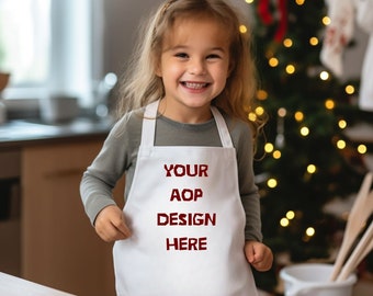 All Over Print Kids Apron Mockup, Editable Photo Mockup, White Apron with withe  Straps, Photoshop Edit, Apron Template, PSD file