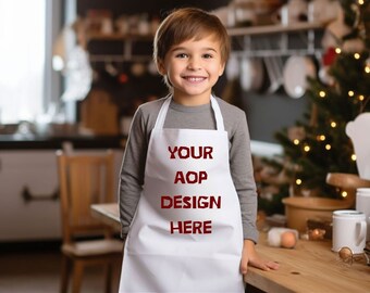 All Over Print Kids boy Apron Mockup, Editable Photo Mockup, White Apron with withe  Straps, Photoshop Edit, Apron Template, PSD file