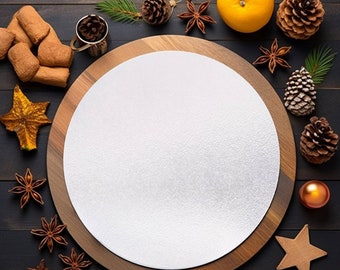 Ronde snijplank mockup, keuken snijplank afbeelding, cirkel board mockup, cirkel snijplank voor kerst mockups, slimme mockup