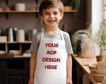 All Over Print Kids Apron Mockup, Editable Photo Mockup, White Apron with withe Straps, Photoshop Edit, Boy Apron Template, PSD file