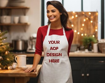 All Over Print Apron Mockup, Editable Photo Mockup, White Apron with withe  Straps, Photoshop Edit, Apron Template, Photoshop File, PSD file