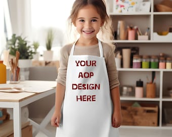 All Over Print Kids Apron Mockup, Editable Photo Mockup, White Apron with withe Straps, Photoshop Edit, Apron Template, PSD file