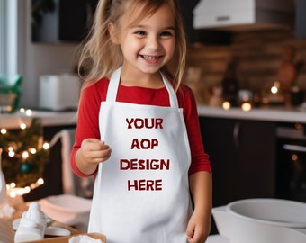 All Over Print Kids Apron Mockup, Editable Photo Mockup, White Apron with withe  Straps, Photoshop Edit, Apron Template, PSD file