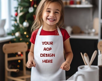 All Over Print Kids Apron Mockup, Editable Photo Mockup, White Apron with withe  Straps, Photoshop Edit, Apron Template, PSD file