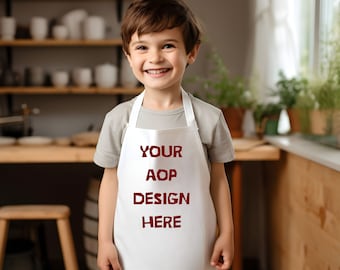 All Over Print Kids Apron Mockup, Editable Photo Mockup, White Apron with withe Straps, Photoshop Edit, Boy Apron Template, PSD file