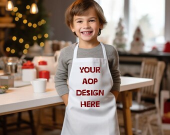 All Over Print Kids boy Apron Mockup, Editable Photo Mockup, White Apron with withe  Straps, Photoshop Edit, Apron Template, PSD file