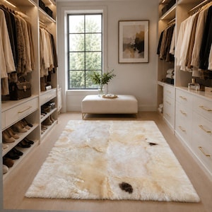 50" x 80" Rectangle Sheepskin Fur Rug, Genuine Lambskin Throw, Large Wool Area Rug, Twin Size Natural Sheepskin Blanket, Bed or Sofa Throw