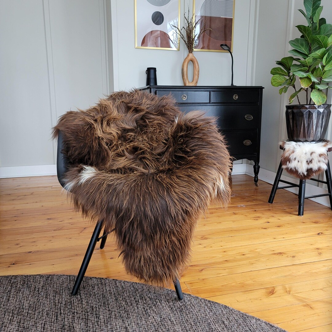 Large Icelandic Long Hair Sheepskin Rug Rusty Brown 49