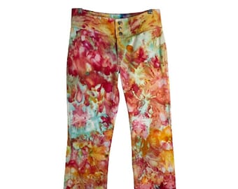 Sherbet Jazz Tie Dye Tommy Hilfiger Womens Size 6 Jeans Tie Dyed Pants Pink Orange Blue Green Flared Boot Cut Colorful Art to Wear Handmade