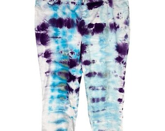 Cato Größe 12 Hose Tie Dye Handmade Blau Lila Boho High Rise Festival 1366