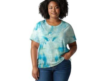 Blau Fanatic Tie Dye T-Shirt, Sonoma Größe Großes Top, Handgefärbtes Grün Kurzarm Festival Hippie Boho Arts Preppy Capsule 1748
