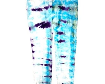 Talbots Größe 16P Hose Tie Dye Handmade Blau Lila Baumwolle High Rise Boho 153