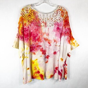 Tie Dyed We the Free People Small Top Handmade Tie Dye Daffodil Darling Lace Yellow Pink 410 image 2