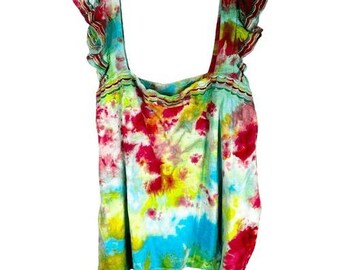 St Johns Bay Plus Size 4X Top Standing in the Rain Tie Dye Grün Pink 1382
