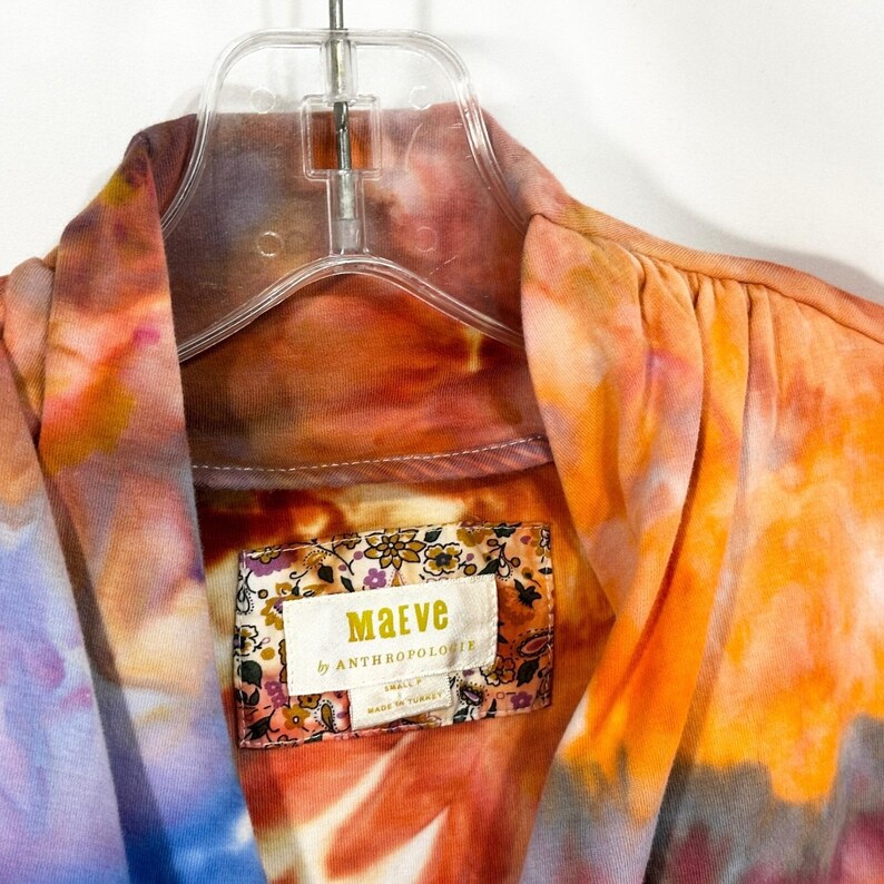 Bluzka z imitacją wiązania tie-dye, bluzka Maeve Anthropologie w rozmiarze S, ręcznie farbowana, festiwalowa, nauczycielka sztuki, boho, psychodeliczny, hipisowski balet, 1580 zdjęcie 2