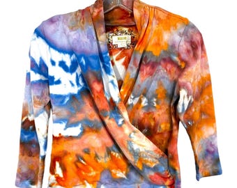 Top tie-dye avvolgente finto, camicetta Maeve Anthropologie taglia piccola, fatto a mano, tinto a mano, stile festival, insegnante d'arte, boho, psichedelico, hippie, balletto 1580