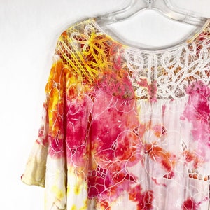 Tie Dyed We the Free People Small Top Handmade Tie Dye Daffodil Darling Lace Yellow Pink 410 image 7