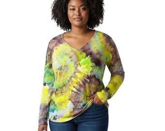 A New Day Medium Top Handmade Tie Dye Langarm Gelb Spiral Festival 1757