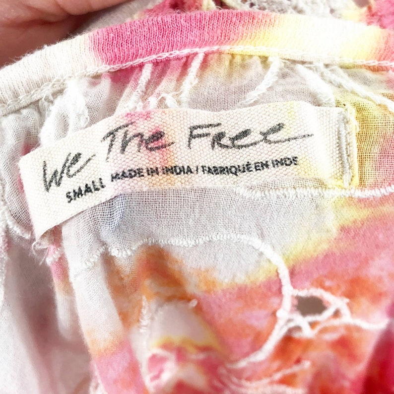 Tie Dyed We the Free People Small Top Handmade Tie Dye Daffodil Darling Lace Yellow Pink 410 image 9