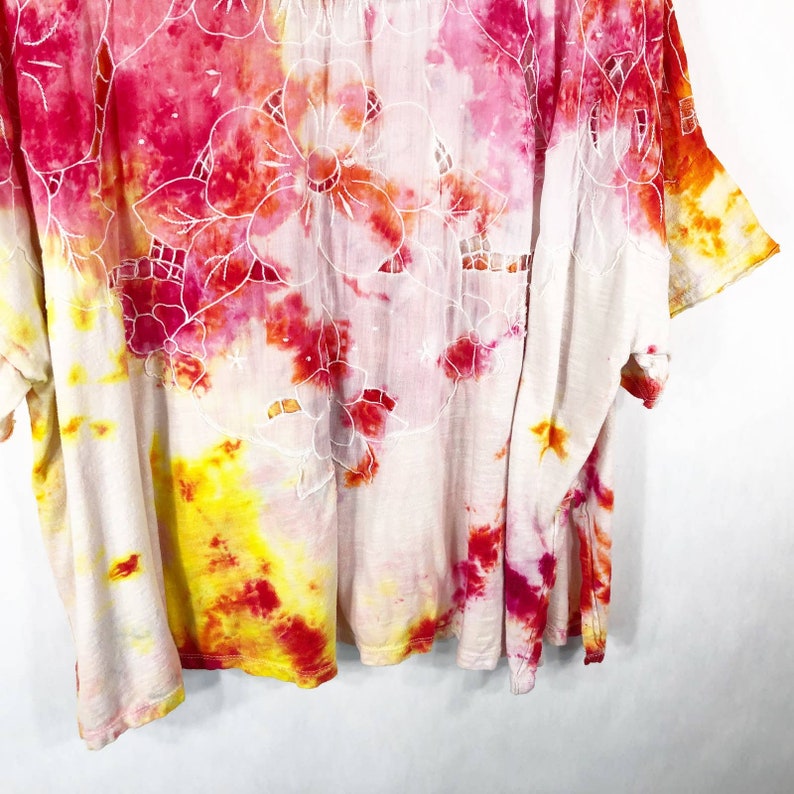 Tie Dyed We the Free People Small Top Handmade Tie Dye Daffodil Darling Lace Yellow Pink 410 image 8