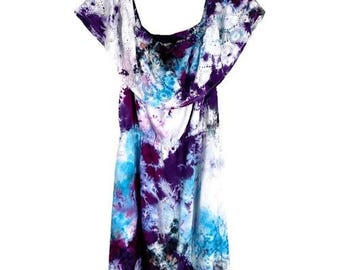 Lucky Brand Kleines Kleid Märchen Batik Handmade Schulterfrei Lila Blau 388