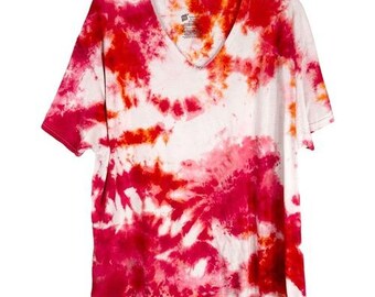 Hanes Größe XL Top Etwas Helles Tie Dye Handmade Rosa Weiß T-Shirt mit V-Ausschnitt 203