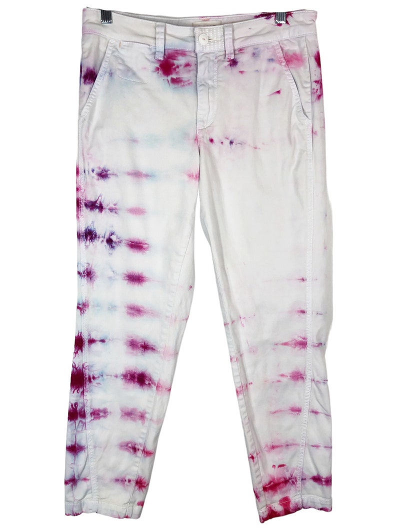 Lets Dance Tie Dyed Anthropologie Chino Size 28 Pants Handmade Tie Dye White Pink 1061 image 1