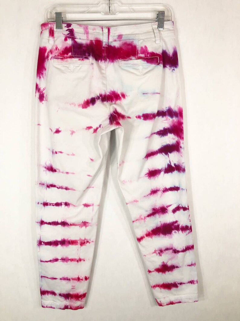 Lets Dance Tie Dyed Anthropologie Chino Size 28 Pants Handmade Tie Dye White Pink 1061 image 2
