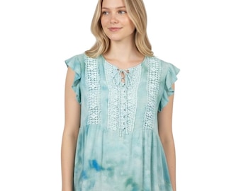 Liv Los Angeles Großes Top Handgemacht Tie Dye Flatterärmel Blau Boho Whimsy 1749