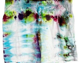 Allee Plus Sz 26 Shorts Rainbow Falls Tie Dye Cargo Grün Blau Rot 10 Zoll 1626