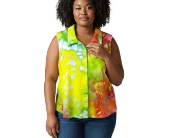 Grün Gelb Rot Tie Dye Tank Top, Isaac Mizrahi Größe Large Top, Handgefärbt Handgefärbt Boho Festival Womens Artsy 1735