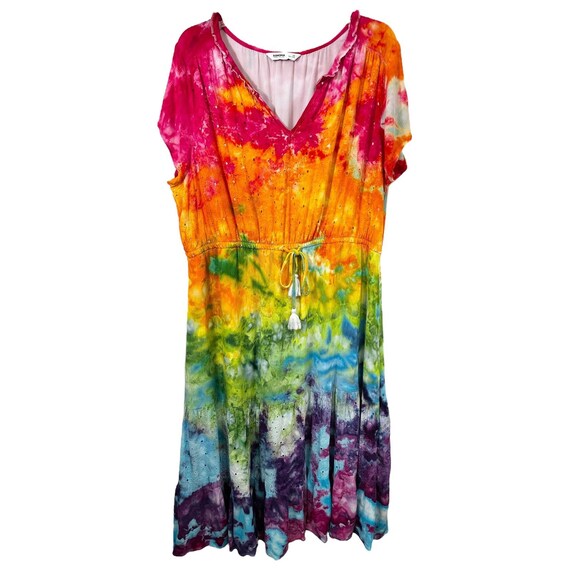 chinese dress ladies Tie dye Mock Neck A line Shift Midi Tank Dress – eunanara main image 0