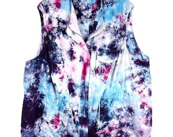New Directions Plus Größe 3X Weste Handmade Tie Dye Blau Lila Öse Hippie 165