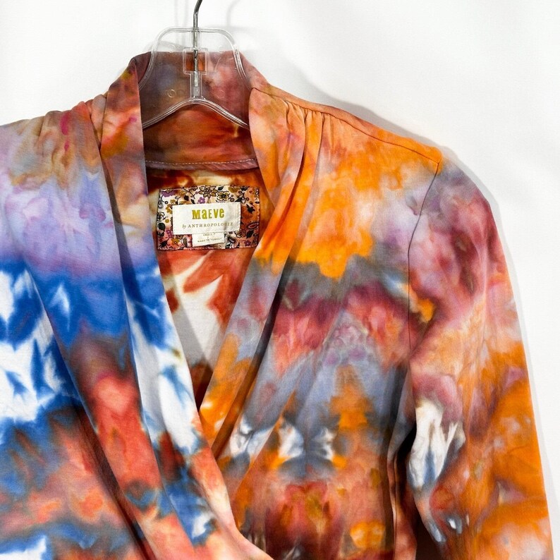 Bluzka z imitacją wiązania tie-dye, bluzka Maeve Anthropologie w rozmiarze S, ręcznie farbowana, festiwalowa, nauczycielka sztuki, boho, psychodeliczny, hipisowski balet, 1580 zdjęcie 5